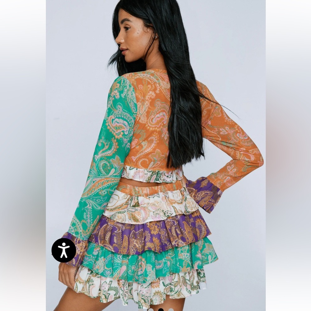 Nasty Gal Green Purple Paisley Ruffle Mini Skirt Set - Picture 3 of 4